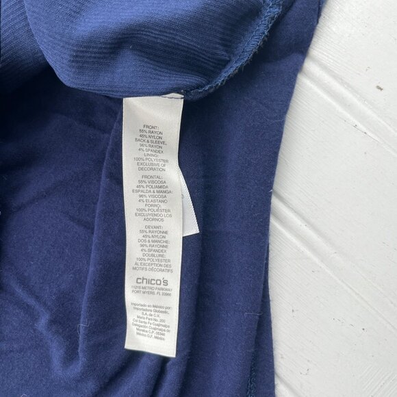 Chico's Blouse Women's Size 3 Blue Multicolor XL Peacock Velour Sheer Lined Top - Picture 4 of 5